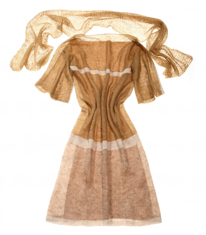 Camel, Cashmere blend and Mohair Collage Dress with Scarf